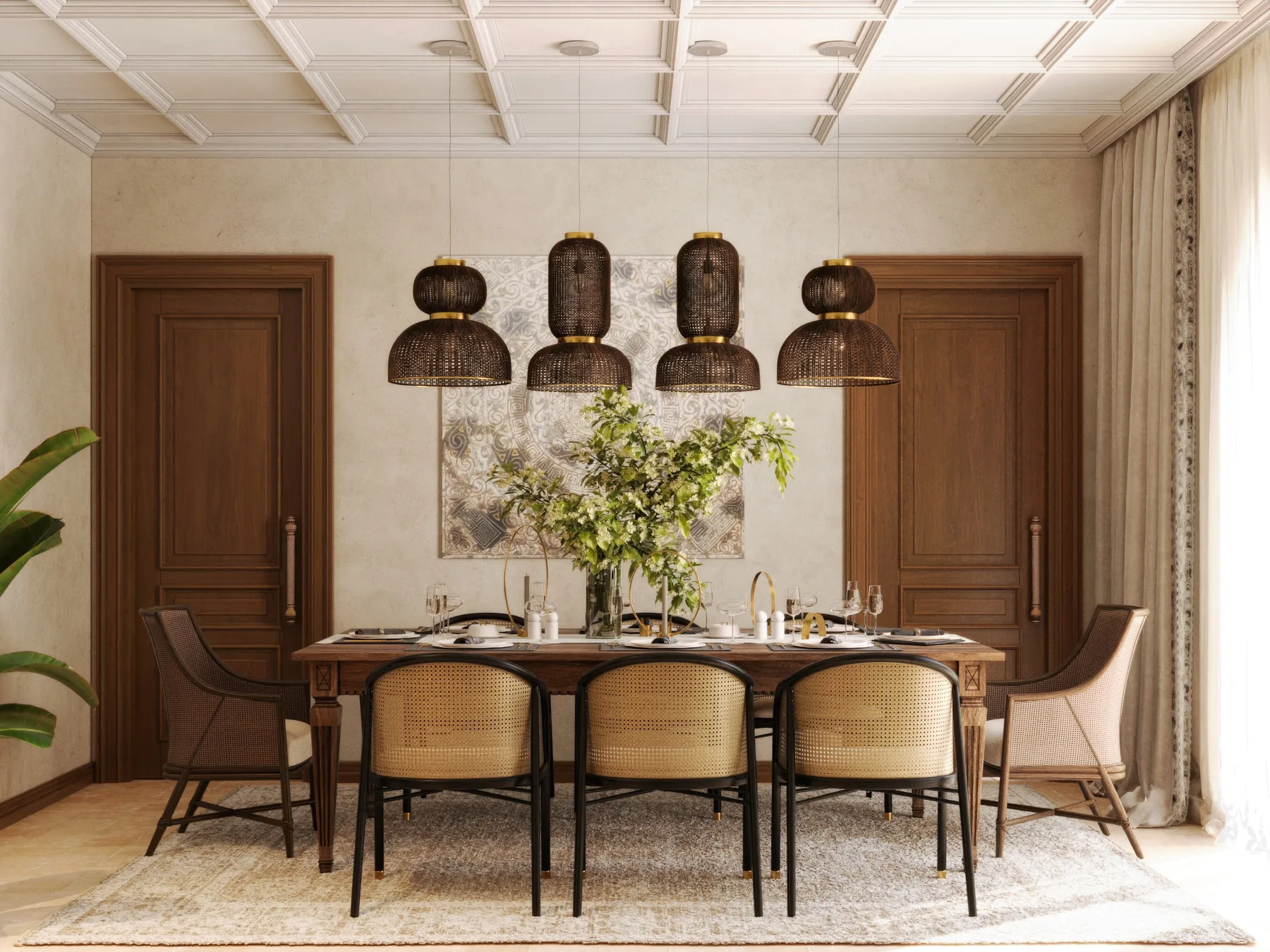The dining hall under four Moroccan lanterns. Artist's impression.
